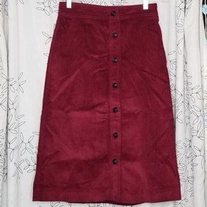 Red Corduroy Midi Skirt